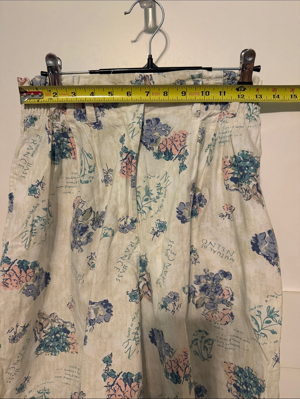 Citysport Vintage Floral Cotton Shorts in Cream with Blue & Teal Print size L - Picture 9 of 9